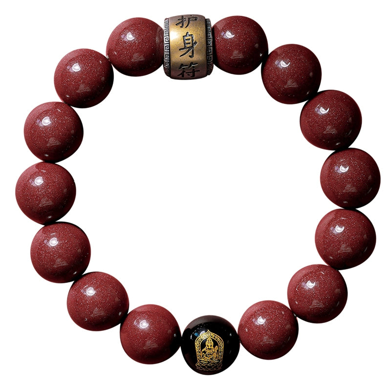 Chinese style purple gold sand cinnabar bracelet retro silver black agate zodiac birth year bracelet