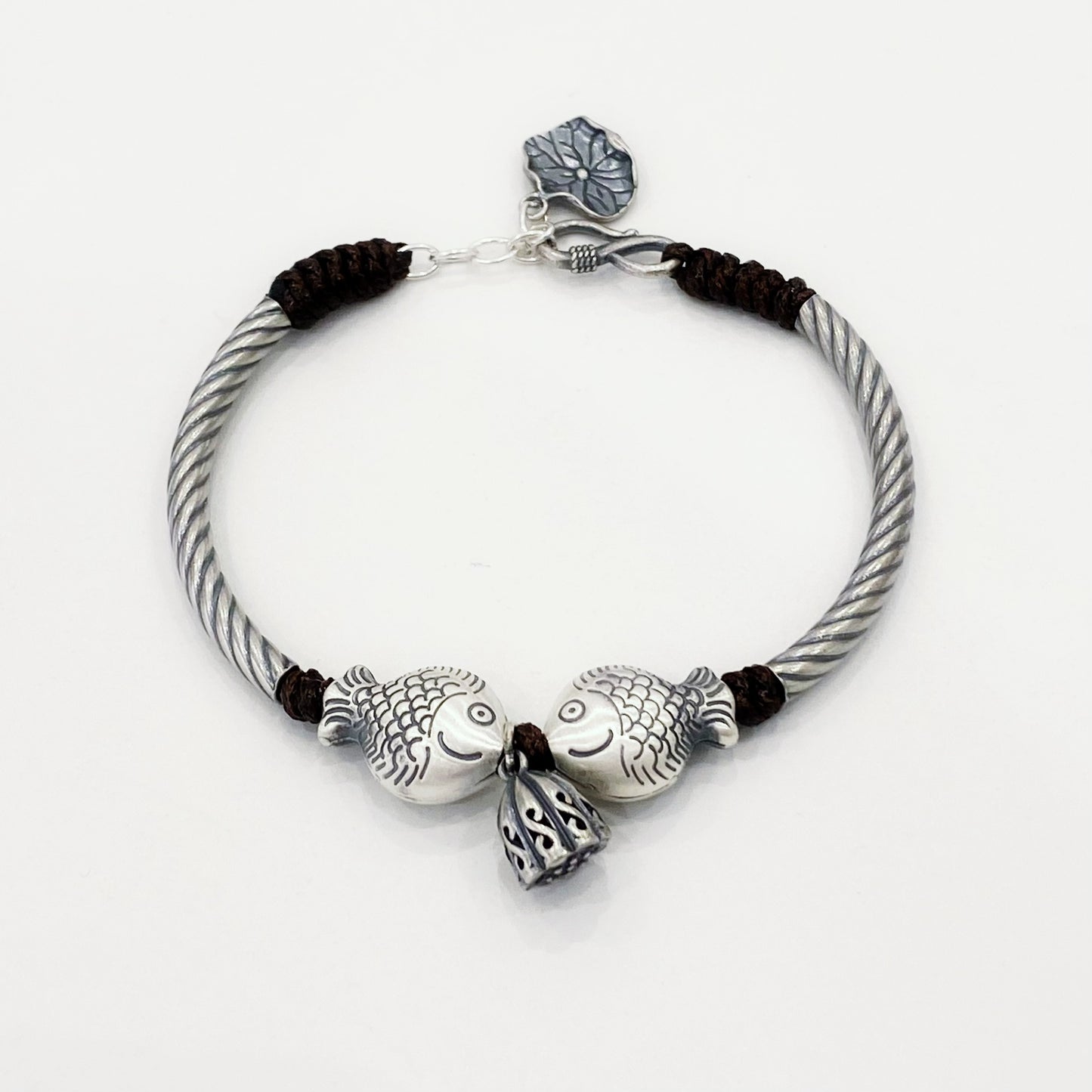 Ethnic style lucky fish sterling silver bracelet