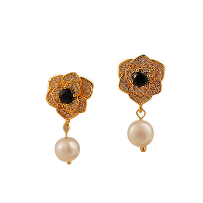 115-High Fashion Camellia Freshwater Pearl Earrings