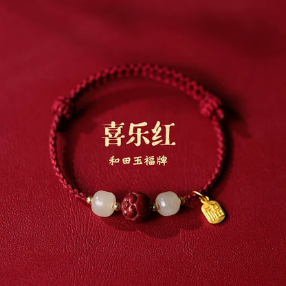 New Chinese style ashore cinnabar lotus red rope braided bracelet