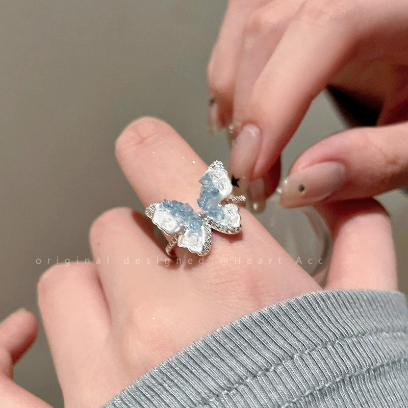 High Fashion Blue Crushed Ice Butterfly Ring