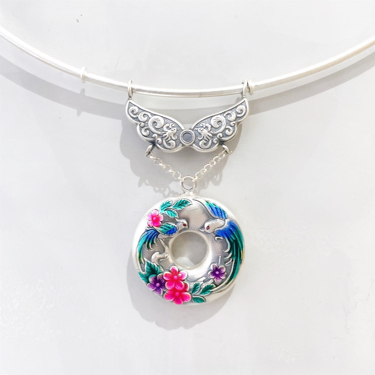 Chinese colorful pattern peace buckle pendant necklace