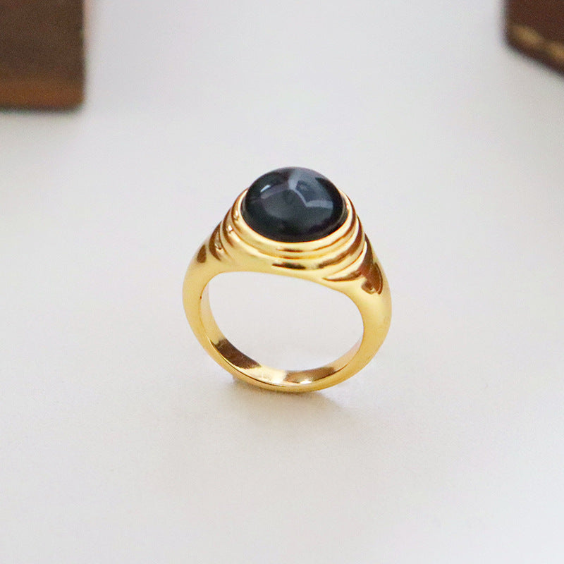 43-Simple retro fashion design black agate ring