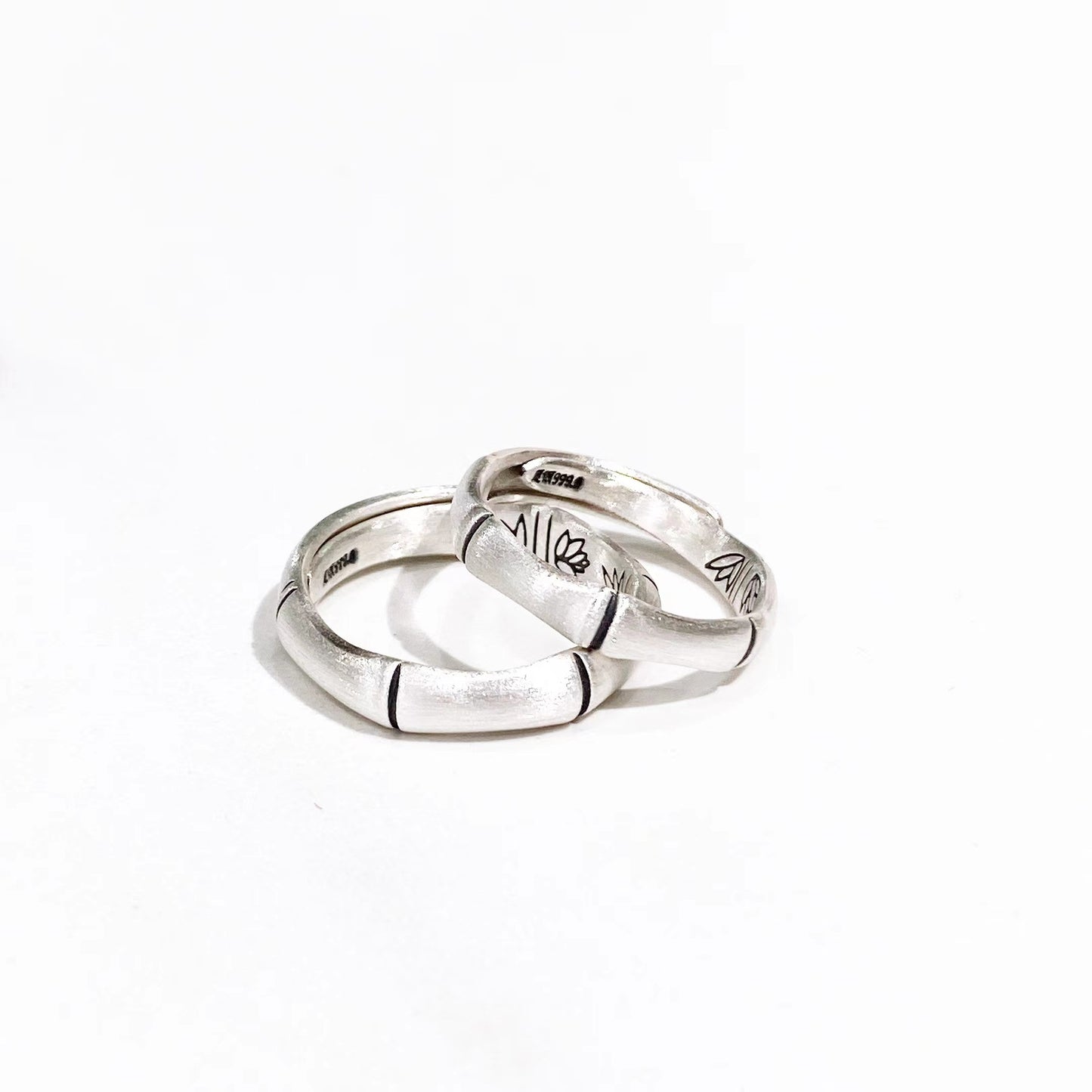 Chinese style bamboo sterling silver couple ring