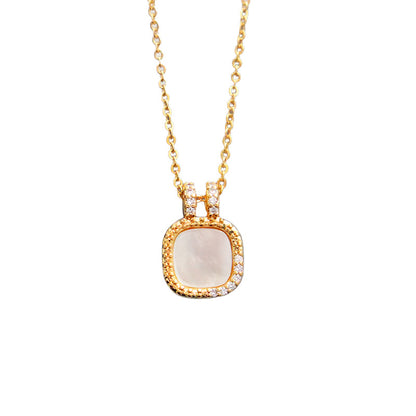 21-Niche fashionable exquisite square shell zircon women's necklace