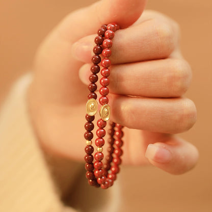 New Chinese style purple gold sand emperor sand cinnabar bracelet full gold ingot bracelet