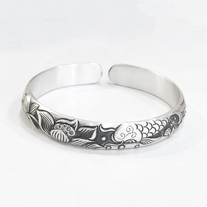 Chinese style relief carp sterling silver bracelet