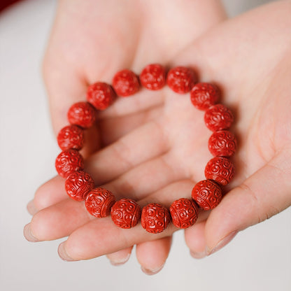 Chinese style red yarn purple cinnabar bracelet Huiwen bead flower bead bracelet