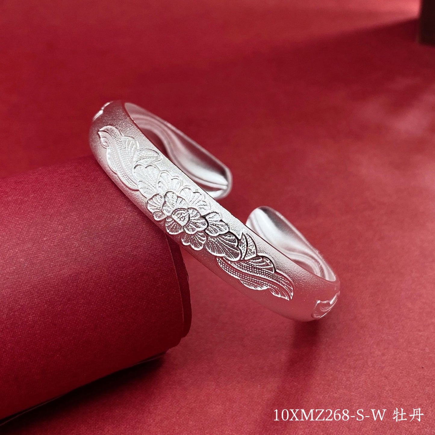 Chinese style peony filigree sterling silver bracelet