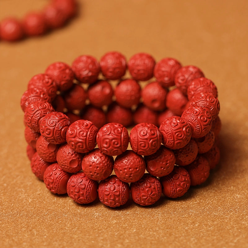 Chinese style red yarn purple cinnabar bracelet Huiwen bead flower bead bracelet