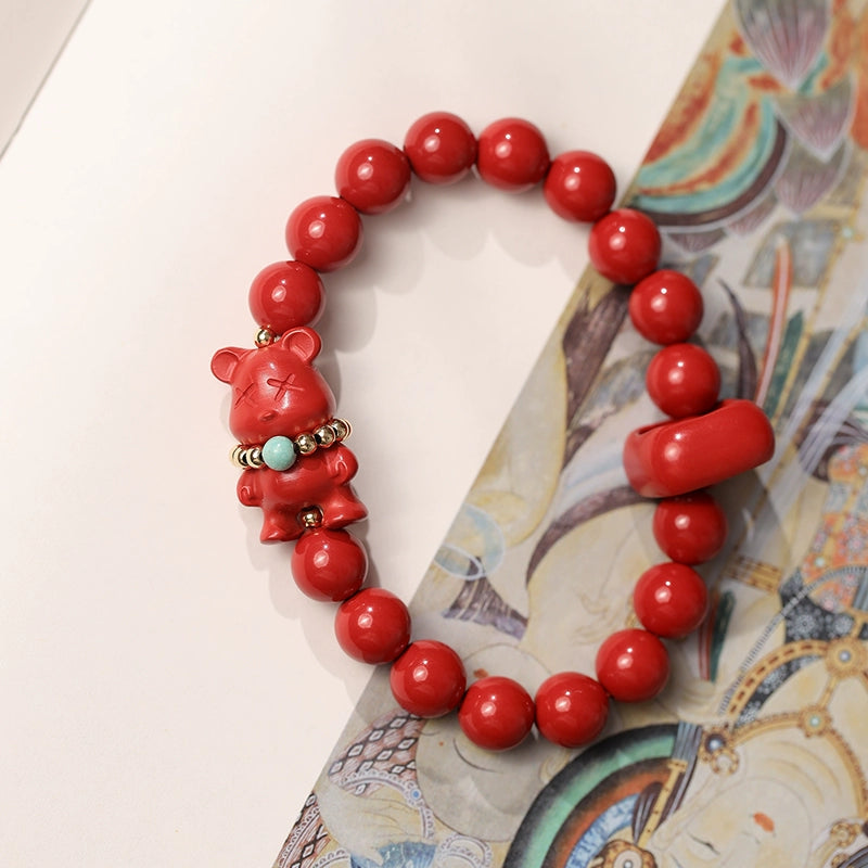 Chinese style cinnabar red sand bracelet violent bear Chinese style bracelet