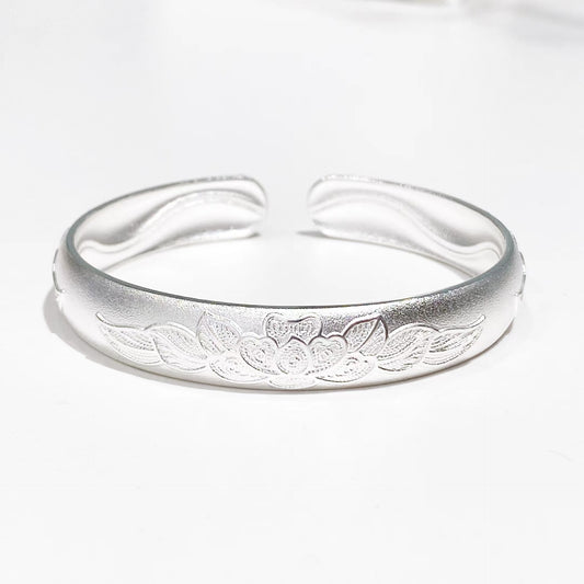 Chinese style peony filigree sterling silver bracelet