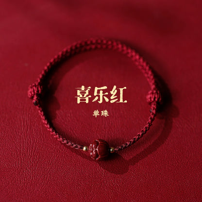 New Chinese style ashore cinnabar lotus red rope braided bracelet