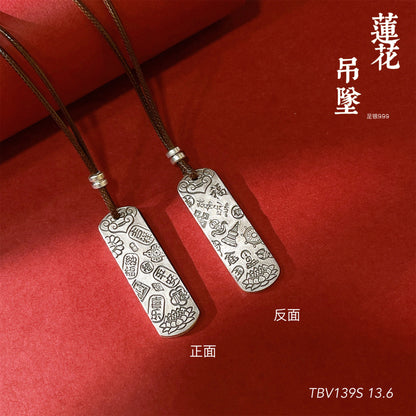 Chinese Peace Charm Sterling Silver Pendant Sweater Necklace