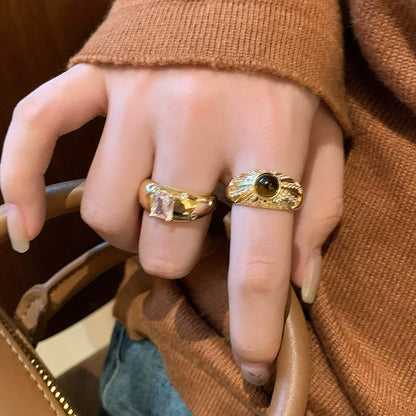 Vintage Gold Brushed Tiger Eye Open Ring