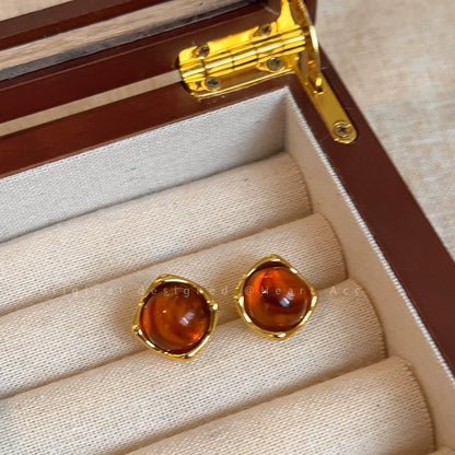 Fashionable high-end caramel amber earrings