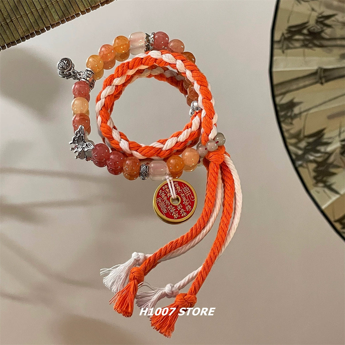 New Chinese style handmade twin Tai Chi mountain ghost coin braided bracelet