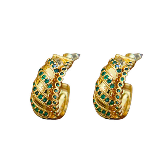 90-High-grade retro green zircon c-shaped earrings