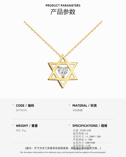 Youthful personality simple inlaid six-pointed star zircon heart necklace