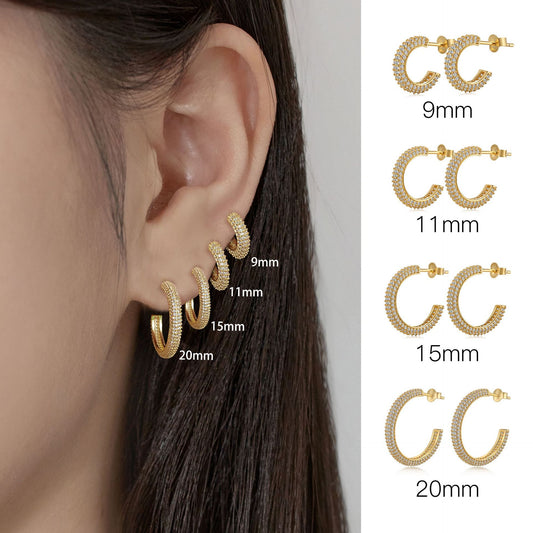 130-Fashionable and simple sterling silver zircon half hoop earrings