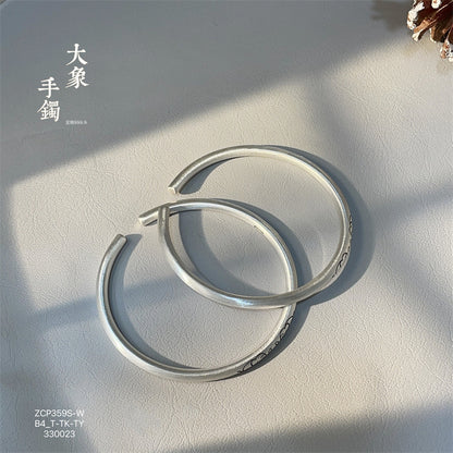 China solid pure round stick frosted open silver bracelet