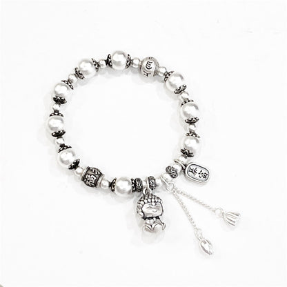 Buddha Pendant Sterling Silver Beaded Bracelet