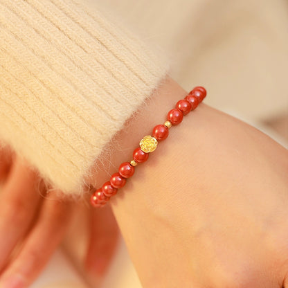 High-end Chinese style cinnabar bracelet pure gold rose bracelet