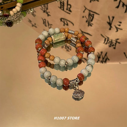 New Chinese style ceramic double layer beaded bracelet