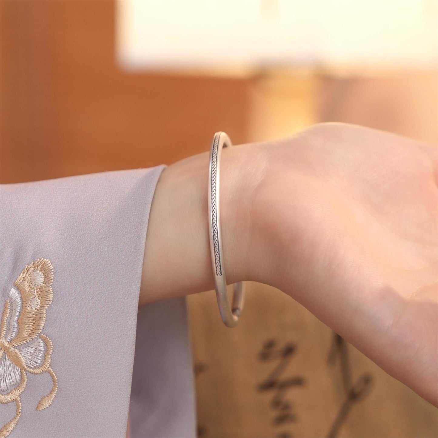 Chinese style double-sided twisted wire sterling silver bracelet