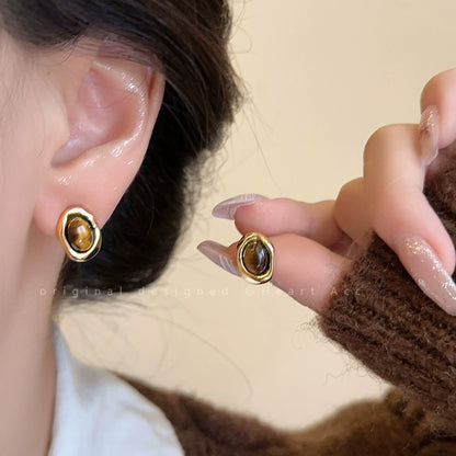 Vintage Round Tiger Eye Knot Earrings