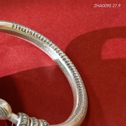 Chinese style scripture hollow sterling silver bracelet