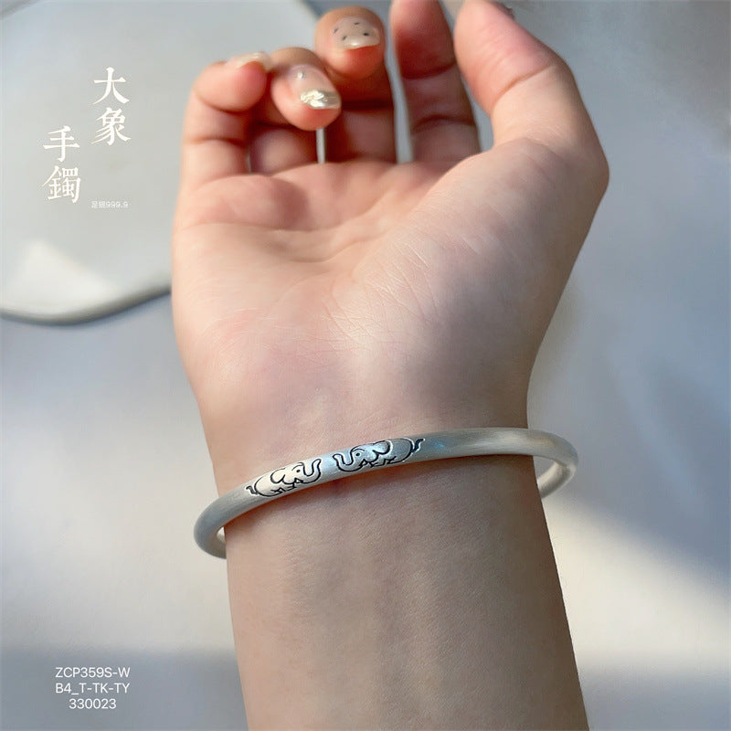 China solid pure round stick frosted open silver bracelet