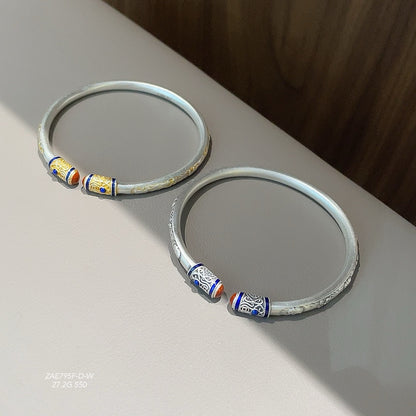 Enamel elephant sterling silver bracelet