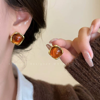 Fashionable high-end caramel amber earrings