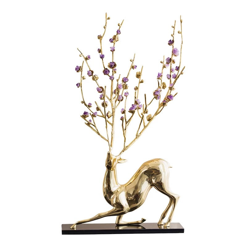 Chinese natural crystal lucky deer blossom sika deer decorative ornaments