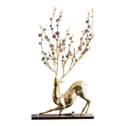 Chinese natural crystal lucky deer blossom sika deer decorative ornaments