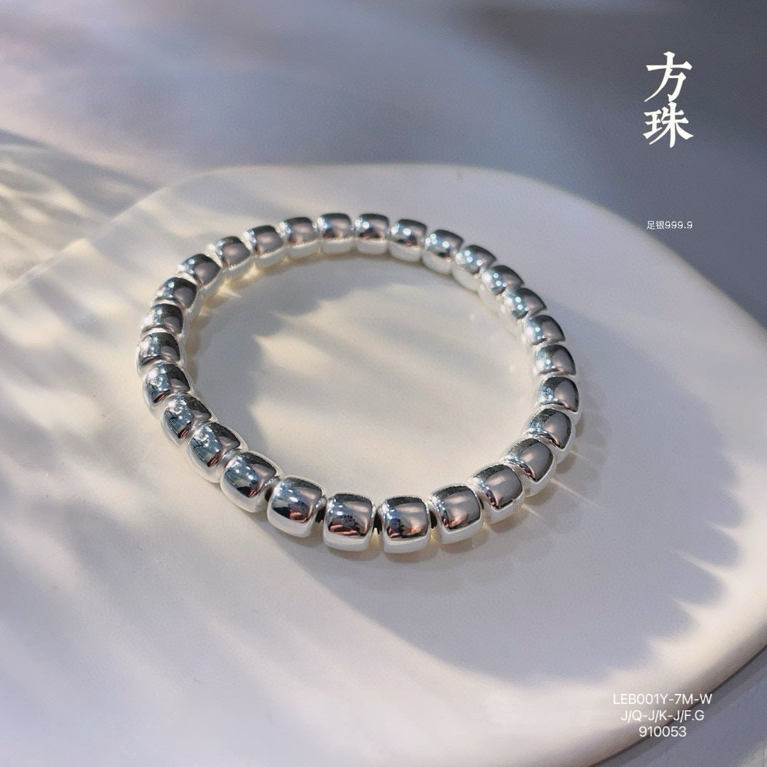 China solid sterling silver square bead bracelet