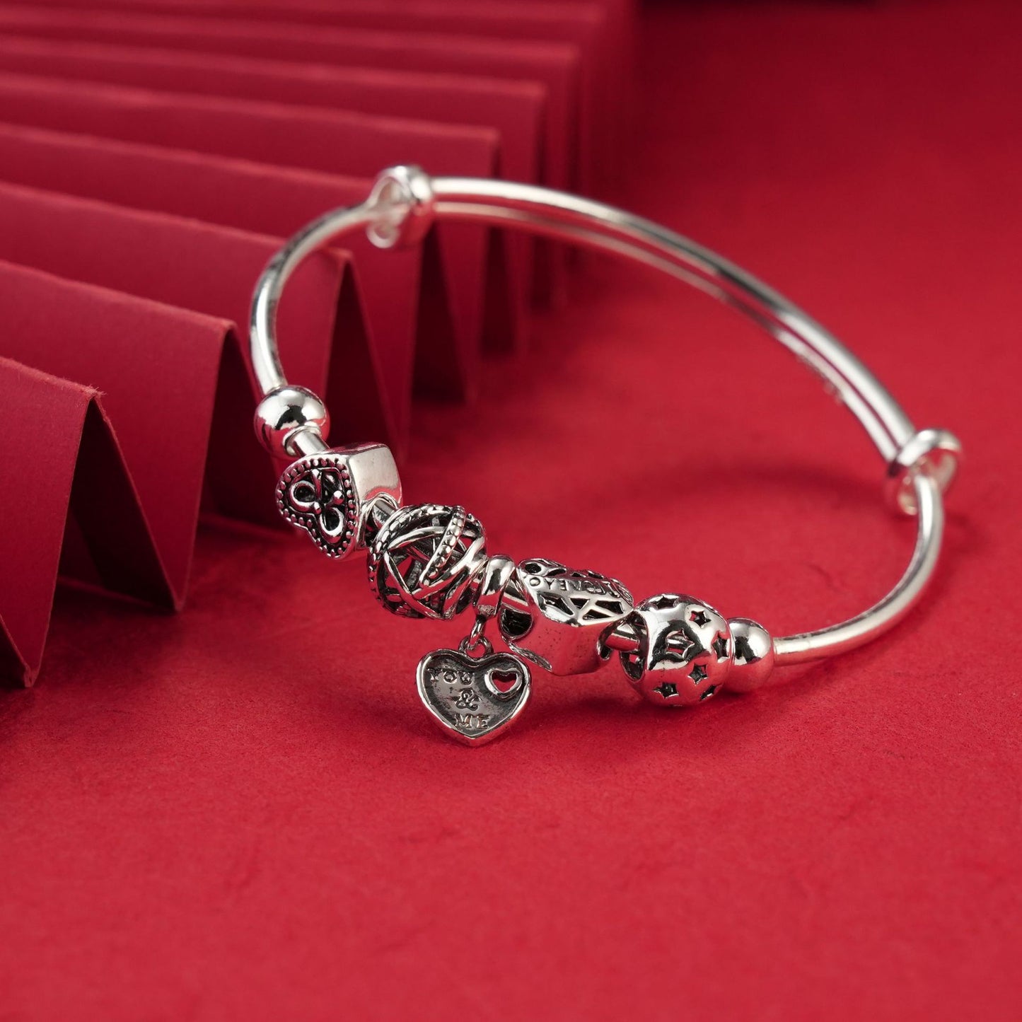 Chinese style heart hollow sterling silver bracelet