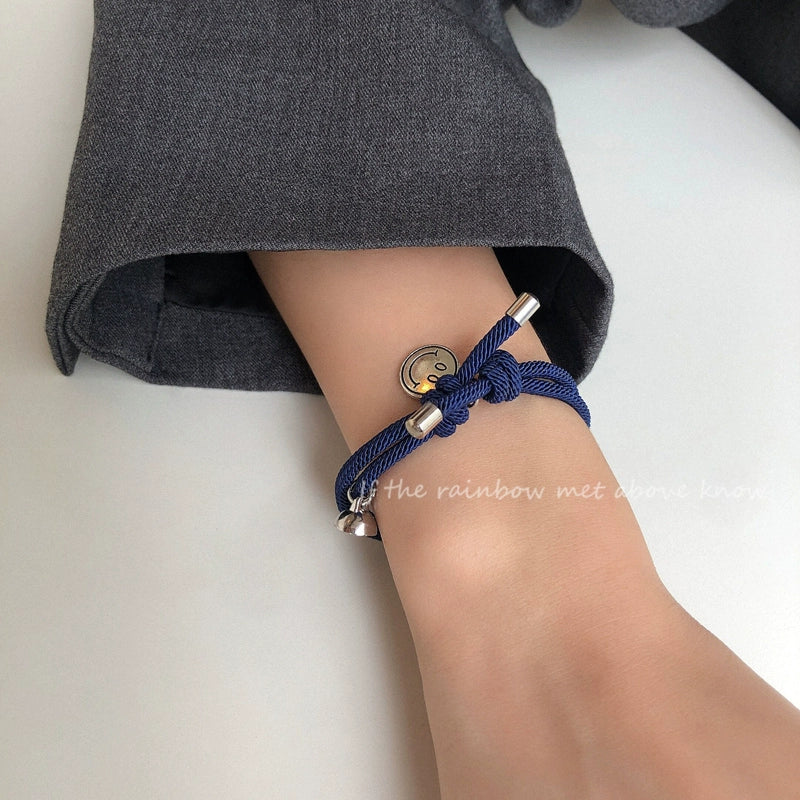 Fashion blue smiley face braided couple bracelet