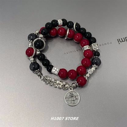 New Chinese style ancient style mountain ghost glass beaded bracelet men's bracelet