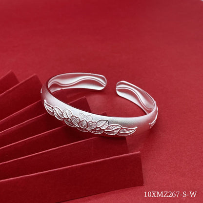 Chinese style peony filigree sterling silver bracelet