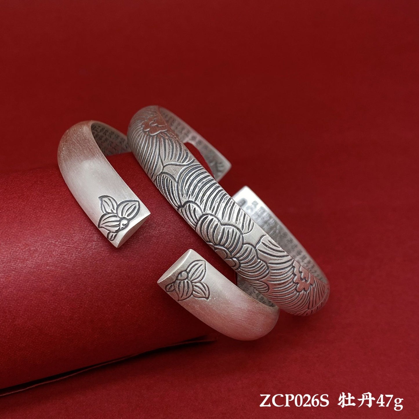 Chinese style lotus sterling silver bracelet