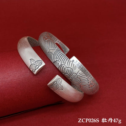 Chinese style lotus sterling silver bracelet