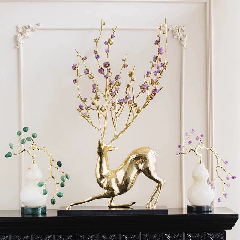 Chinese natural crystal lucky deer blossom sika deer decorative ornaments