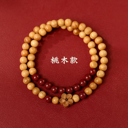 New Chinese style cinnabar purple gold sand bracelet multi-circle peach wood double circle peach blossom bracelet