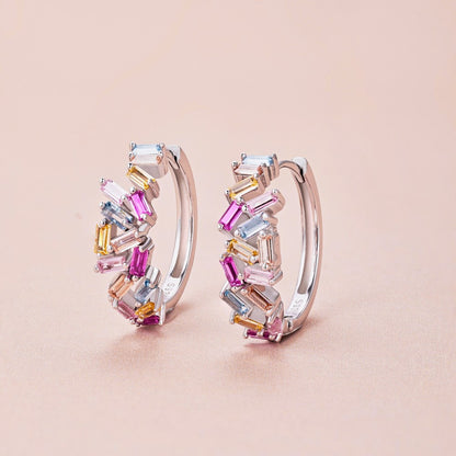 Rainbow inlaid colored zircon earrings