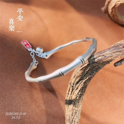 China ancient bamboo fortune-bringing sterling silver couple bracelet