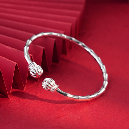 Chinese Bamboo Double Lantern Sterling Silver Bracelet