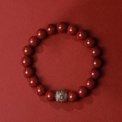 Retro Chinese style cinnabar purple gold sand bracelet Thai silver six-character motto bead bracelet