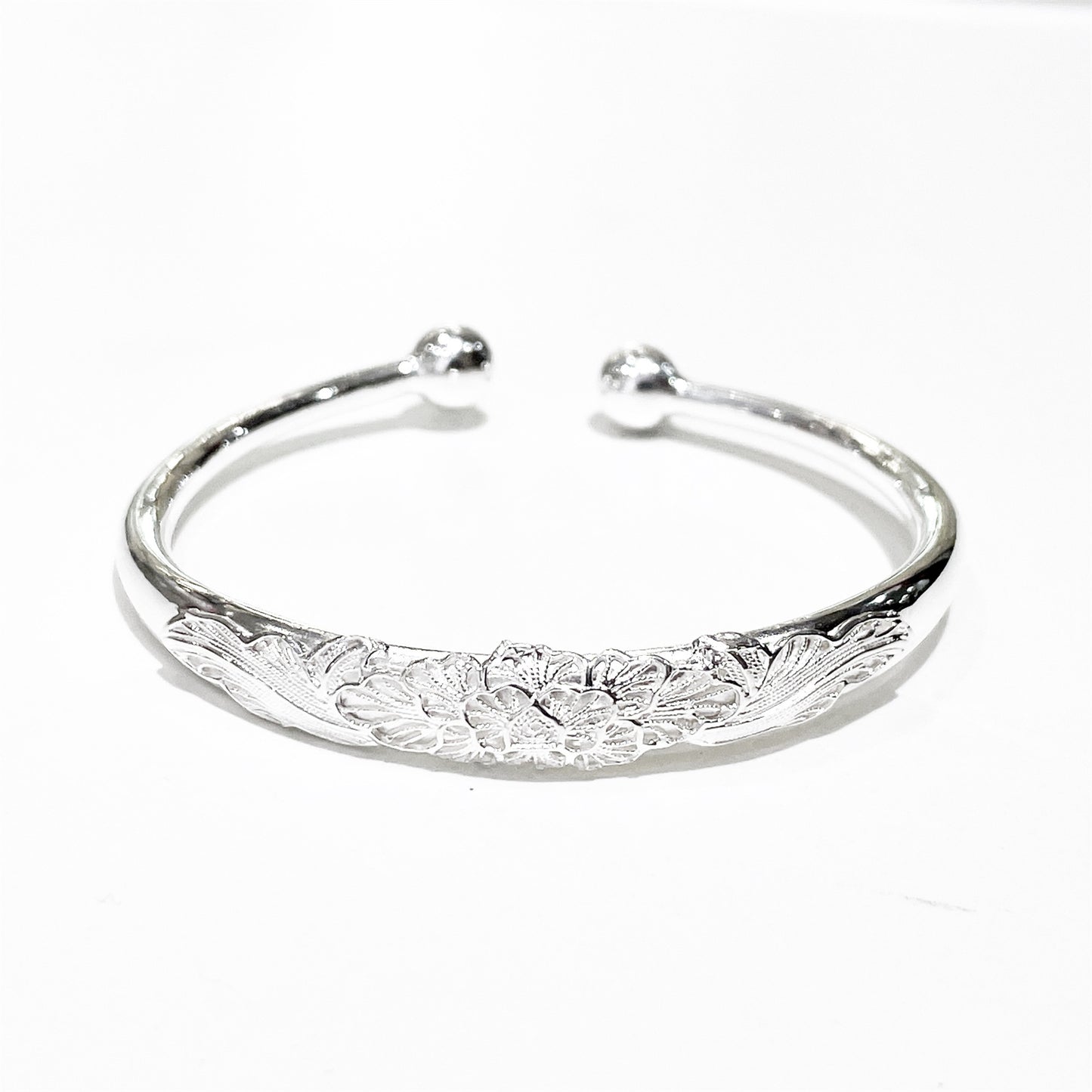 Chinese style peony rose sterling silver bracelet